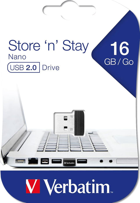 Verbatim Store 'n' Stay Nano USB-Stick 16GB, USB 2.0, USB Speicherstick mini, für Laptop Notebook Ultrabook TV Autoradio, USB Nano Stick, USB Stick kurz, schwarz