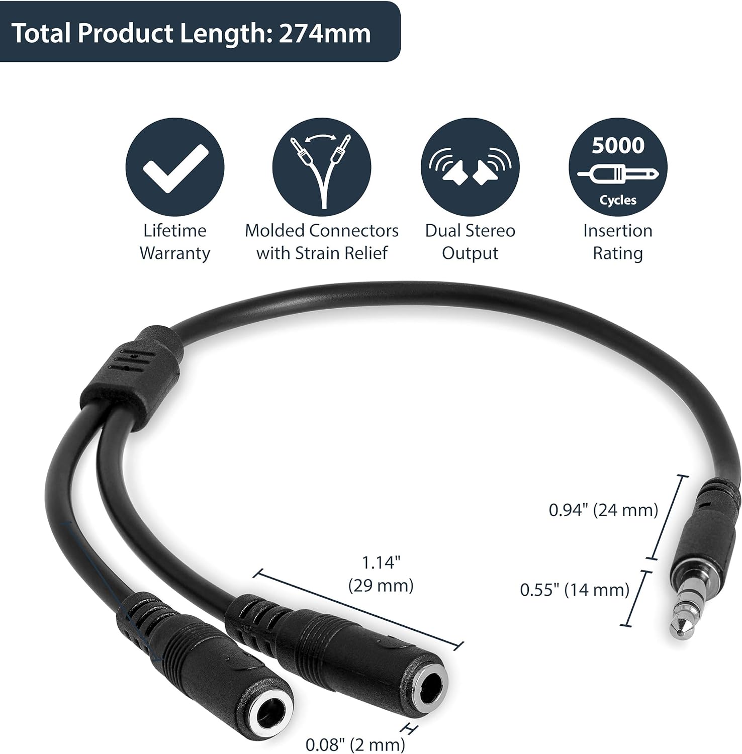 Slim Stereo Split Cable - 3.5M Male To 2X 3.5Mm Female