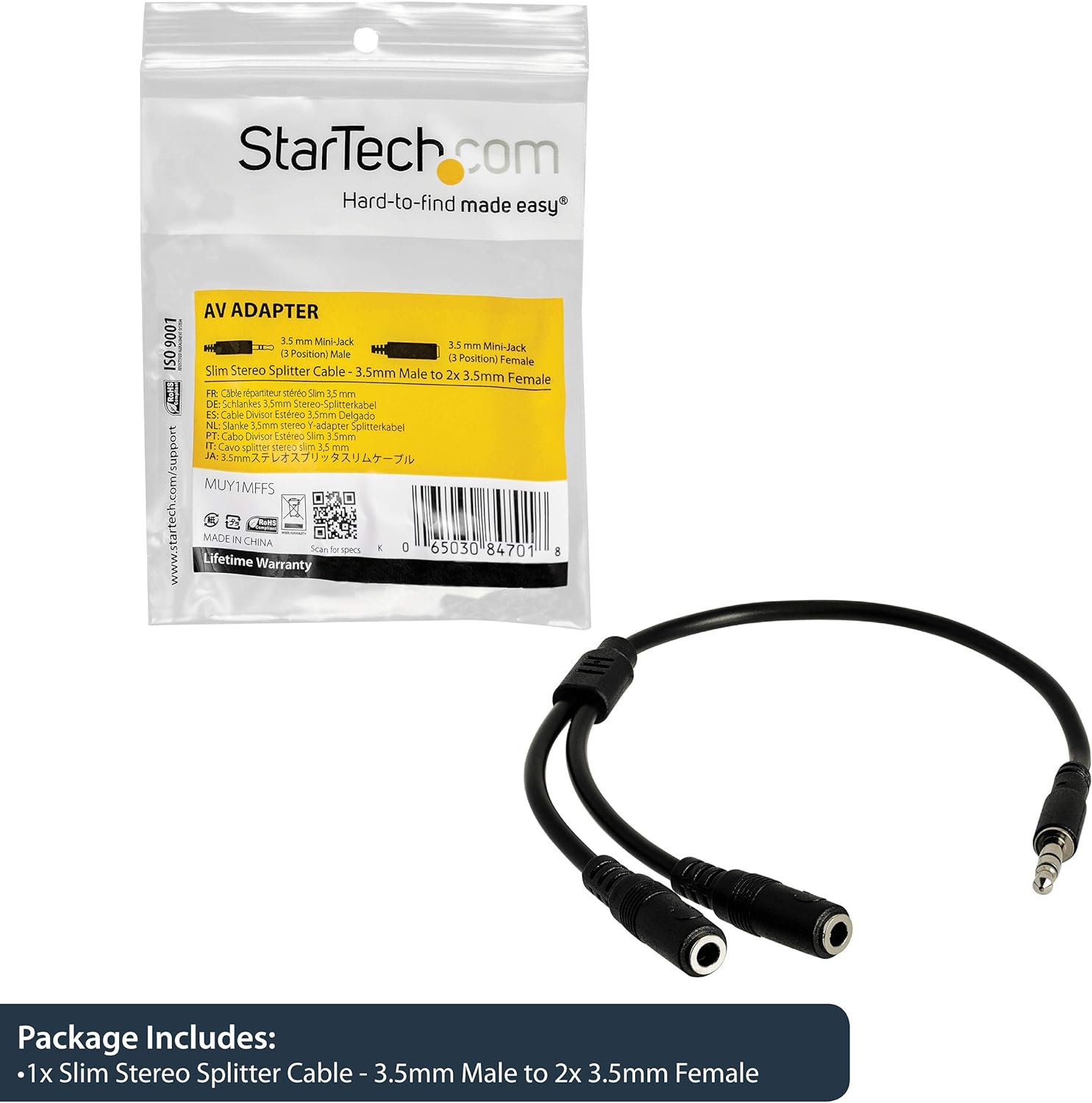 Slim Stereo Split Cable - 3.5M Male To 2X 3.5Mm Female