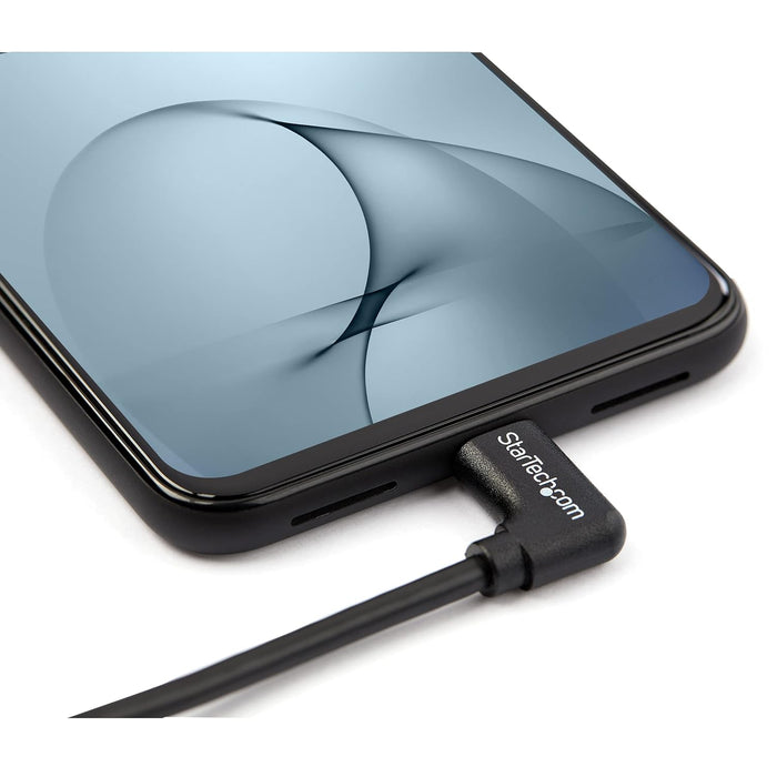 StarTech.com Right Angle USB-C Cable - 1m / 3 ft - Reversible - M/M - USB Type C Cable - USB-C Charge Cable - USB C to USB C Cable (USB2CC1MR), Black