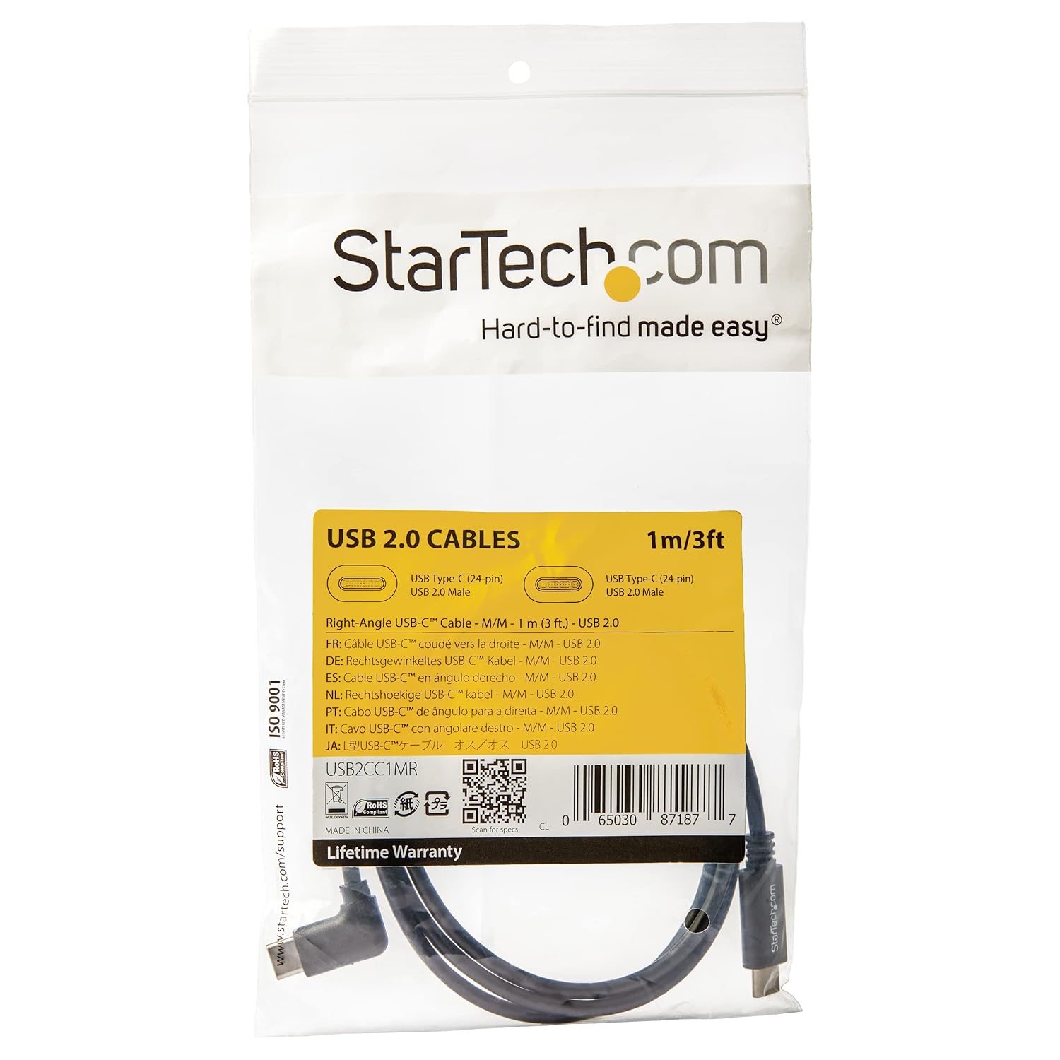 StarTech.com Câble USB-C coudé à angle droit de 1 m - M/M - USB 2.0 (USB2CC1MR
