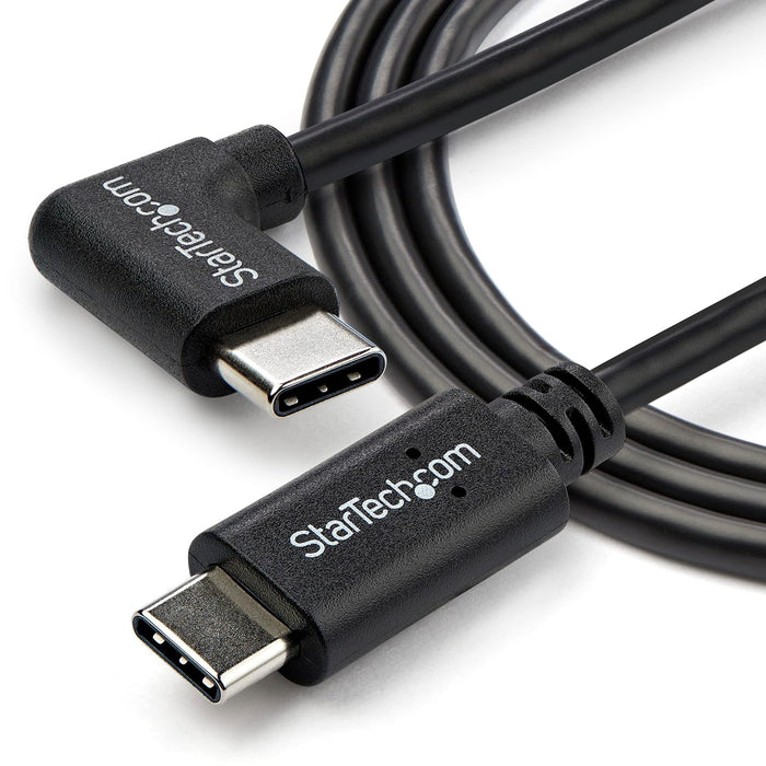 StarTech.com Right Angle USB-C Cable - 1m / 3 ft - Reversible - M/M - USB Type C Cable - USB-C Charge Cable - USB C to USB C Cable (USB2CC1MR), Black