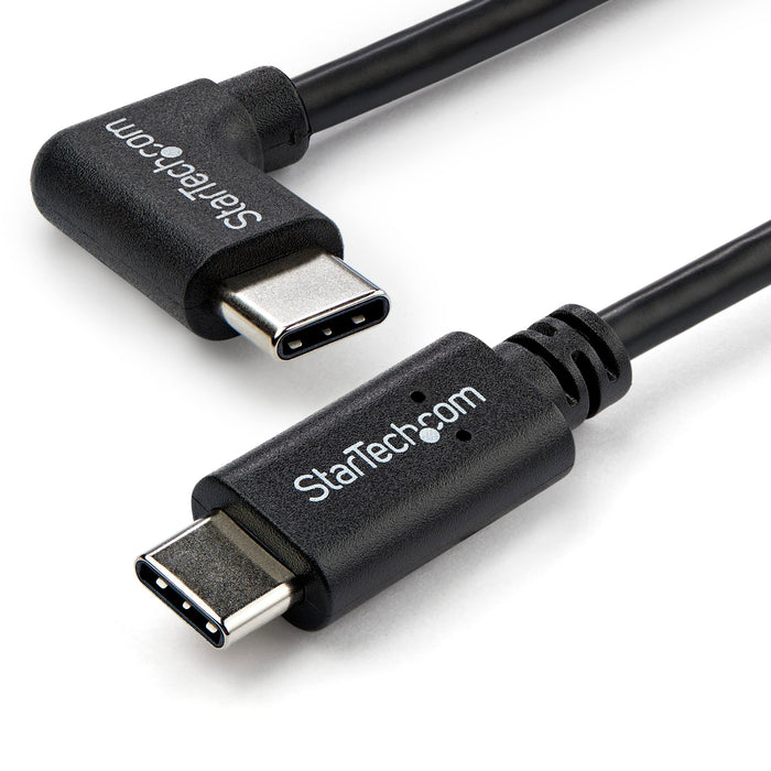 StarTech.com Right Angle USB-C Cable - 1m / 3 ft - Reversible - M/M - USB Type C Cable - USB-C Charge Cable - USB C to USB C Cable (USB2CC1MR), Black