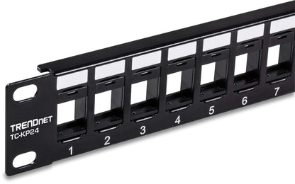 TRENDnet 24-Port Blank Keystone 1U Patch Panel, TC-KP24, Cat5, Cat5e, Cat6, Cat6A, UTP, 19 Inch RackMount Design, Recommended with TC-K25C6 & TC-K50C6 Cat6 Keystone Jacks 24 Port 24-Port