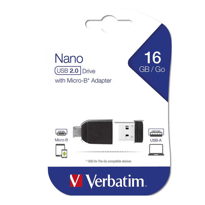 Verbatim 49821 16GB NANO USB Drive with Micro USB Adapter 16 GB