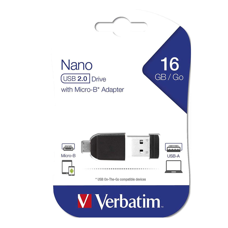 Verbatim 49821 16GB NANO USB Drive with Micro USB Adapter 16 GB