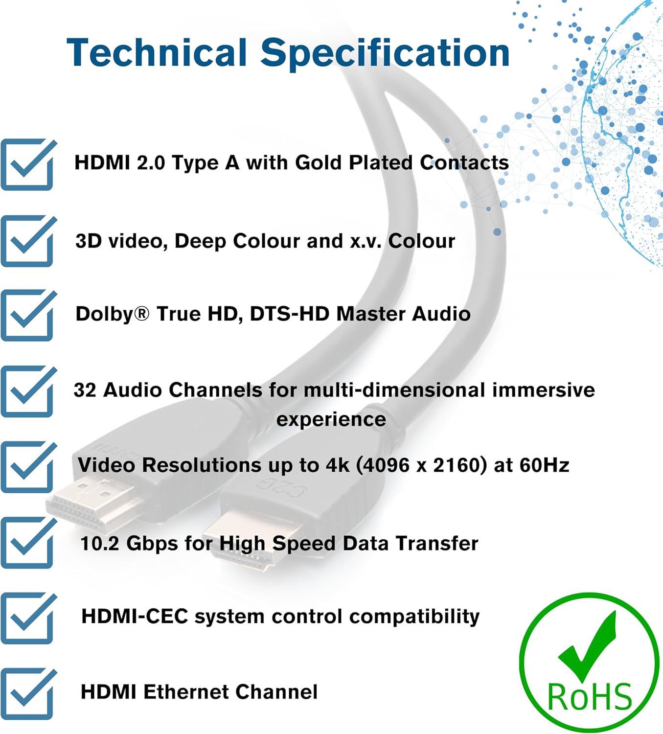 C2G 0.6M 4K UHD High Speed HDMI Cable (60Hz) with Ethernet for 4K Devices, TVs, Laptops, Xbox One, Xbox Series S, Blu-ray, DVD, PS4, PS5, Smart TV, Soundbar and Monitors (2 Foot