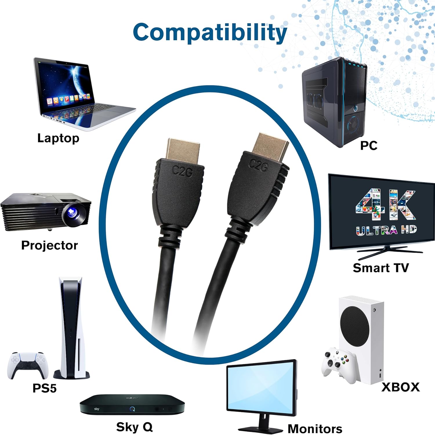 C2G 0.6M 4K UHD High Speed HDMI Cable (60Hz) with Ethernet for 4K Devices, TVs, Laptops, Xbox One, Xbox Series S, Blu-ray, DVD, PS4, PS5, Smart TV, Soundbar and Monitors (2 Foot