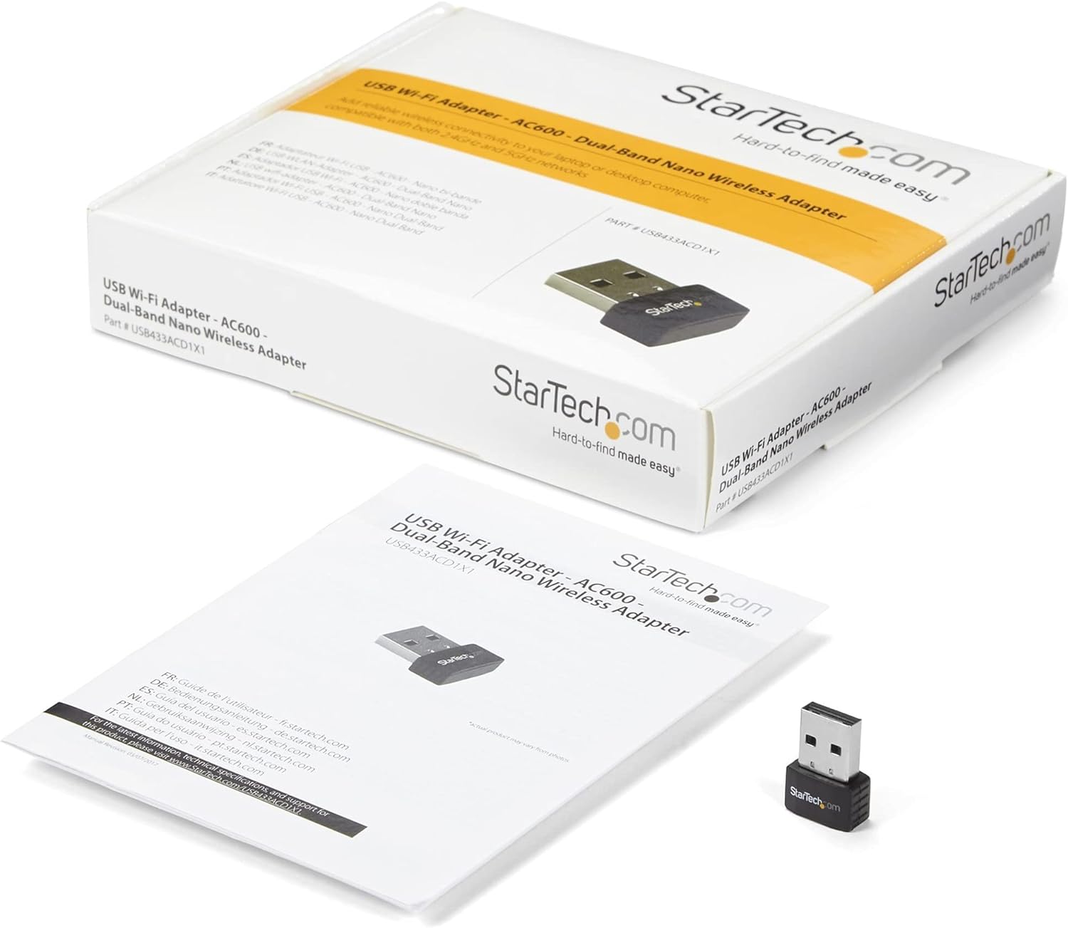 StarTech.com Wireless USB WiFi Adapter – Dual Band AC600 Wireless Dongle - 2.4GHz / 5GHz - 802.11ac Wi-Fi Laptop Adapter (USB433ACD1X1
