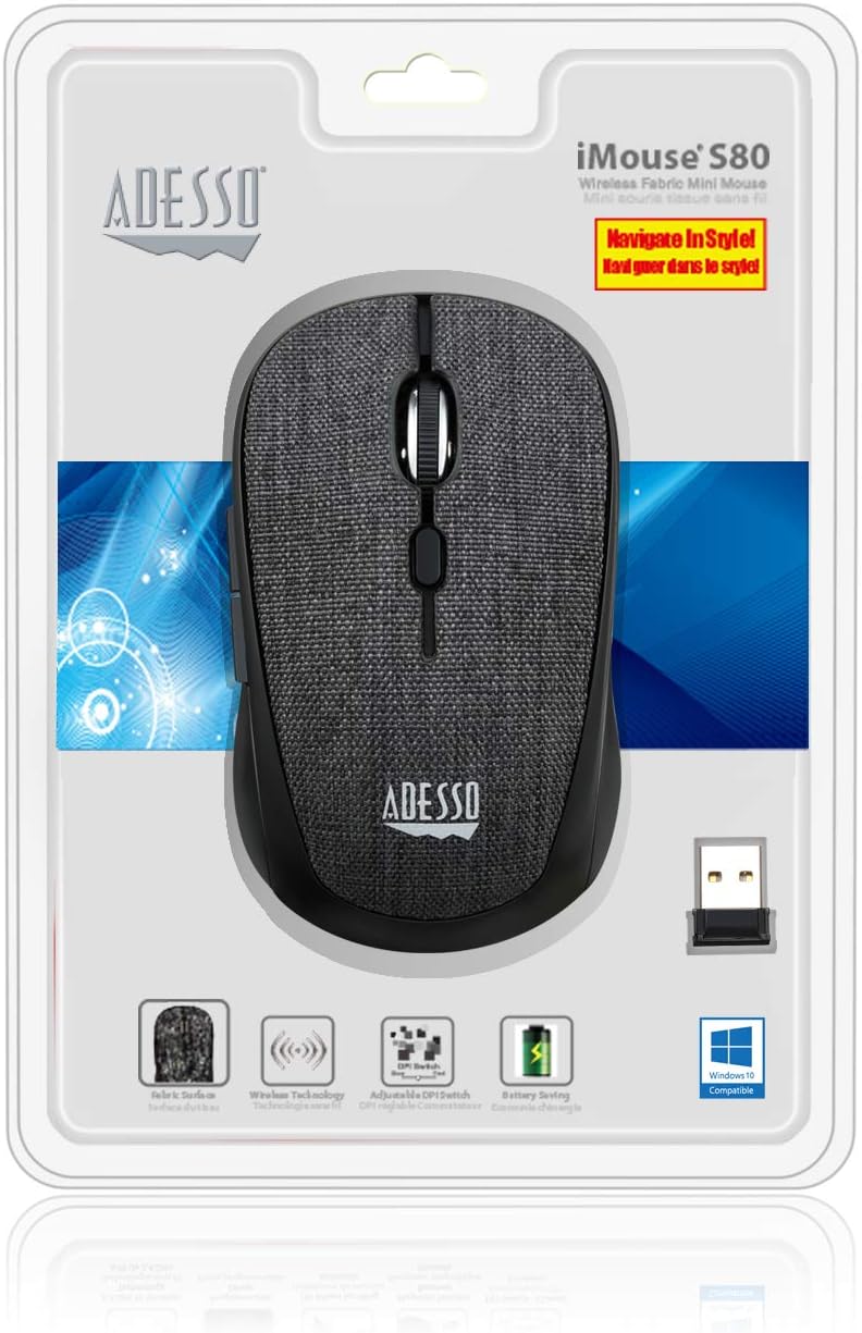 Adesso iMouse S80B - Ratón (Ambidextro, Óptico, RF inalámbrico, 1600 DPI, Negro, Gris