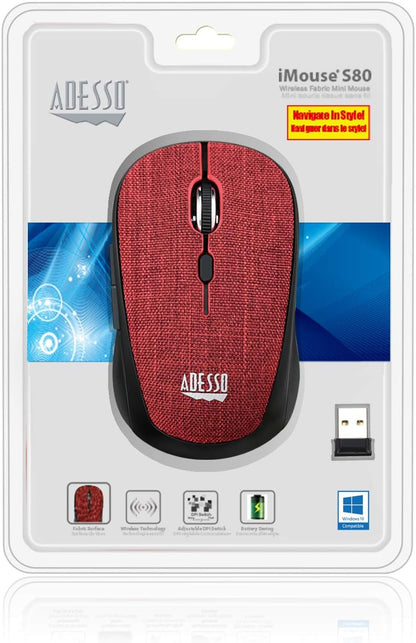 Adesso iMouse S80R ratón RF inalámbrico Óptico 1600 dpi Ambidextro - Ratón (Ambidextro, Movimientos: RF inalámbrico, 1600 dpi, Negro, Rojo