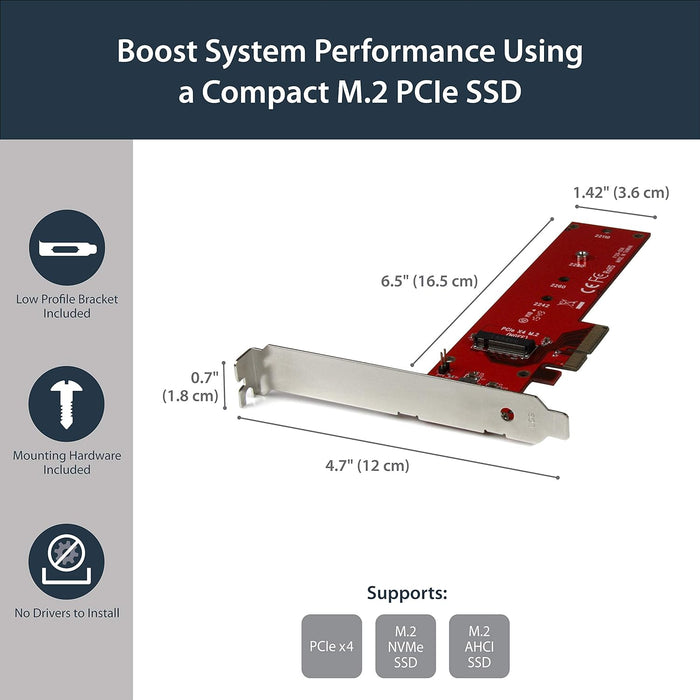 StarTech.com M2 PCIe SSD Adapter - x4 PCIe 3.0 NVMe / AHCI / NGFF / M-Key - Low Profile and Full Profile - SSD PCIe M.2 Adapter (PEX4M2E1