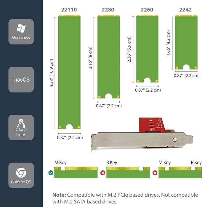 StarTech.com M2 PCIe SSD Adapter - x4 PCIe 3.0 NVMe / AHCI / NGFF / M-Key - Low Profile and Full Profile - SSD PCIe M.2 Adapter (PEX4M2E1