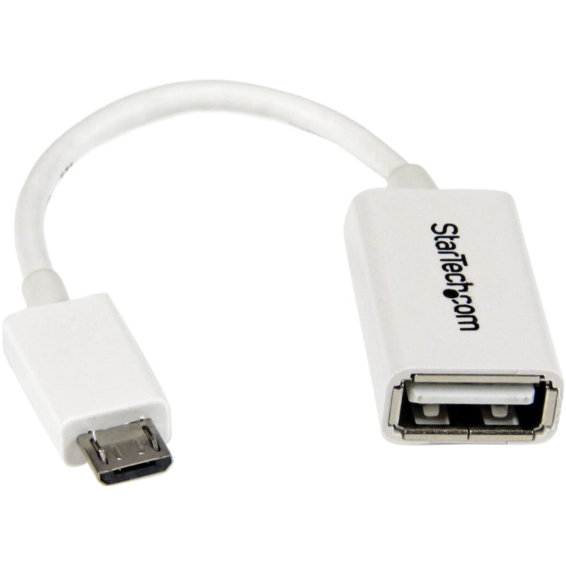 StarTech.com 5in White Micro USB to USB OTG Host Adapter M/F - Micro USB Male to USB A Female On-The-Go Host Cable Adapter - White (UUSBOTGW