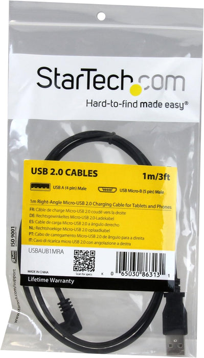 StarTech.com Micro-USB Charge-and-Sync Cable M/M - Right-Angle Micro-USB - 30/24 AWG - 1 m (3 ft.