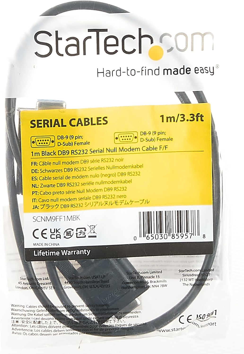 StarTech.com 1m Black DB9 RS232 Serial Null Modem Cable F/F - DB9 Female to Female - 9 pin RS232 Null Modem Cable - 1 meter, Black