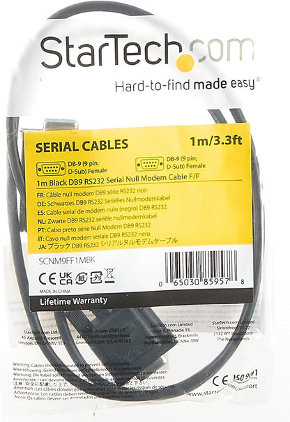 StarTech.com 1m Black DB9 RS232 Serial Null Modem Cable F/F - DB9 Female to Female - 9 pin RS232 Null Modem Cable - 1 meter, Black