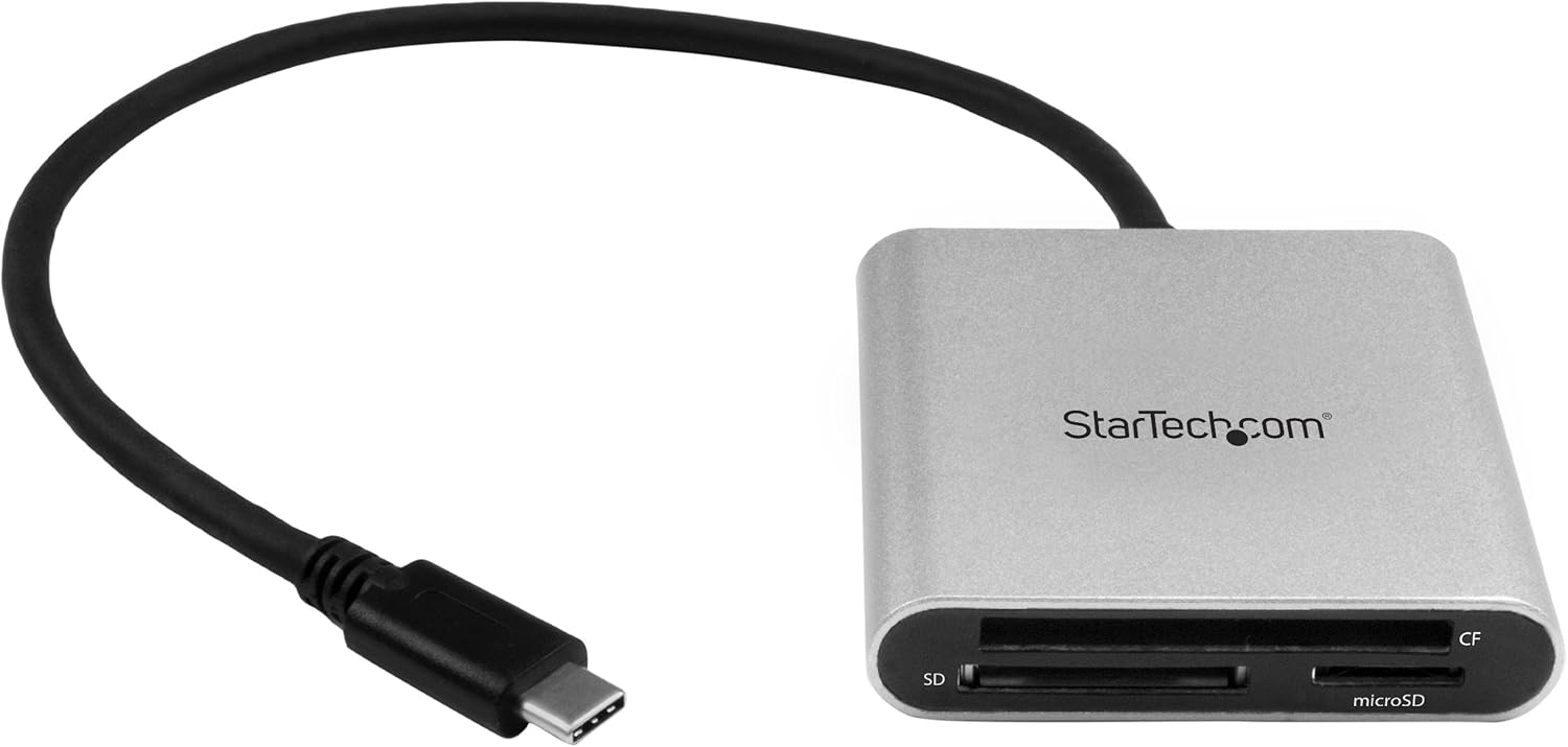 StarTech.com USB 3.0 Flash Memory Multi-Card Reader/Writer with USB-C - SD microSD and CompactFlash Card Reader w/ Integrated USB-C Cable (FCREADU3C