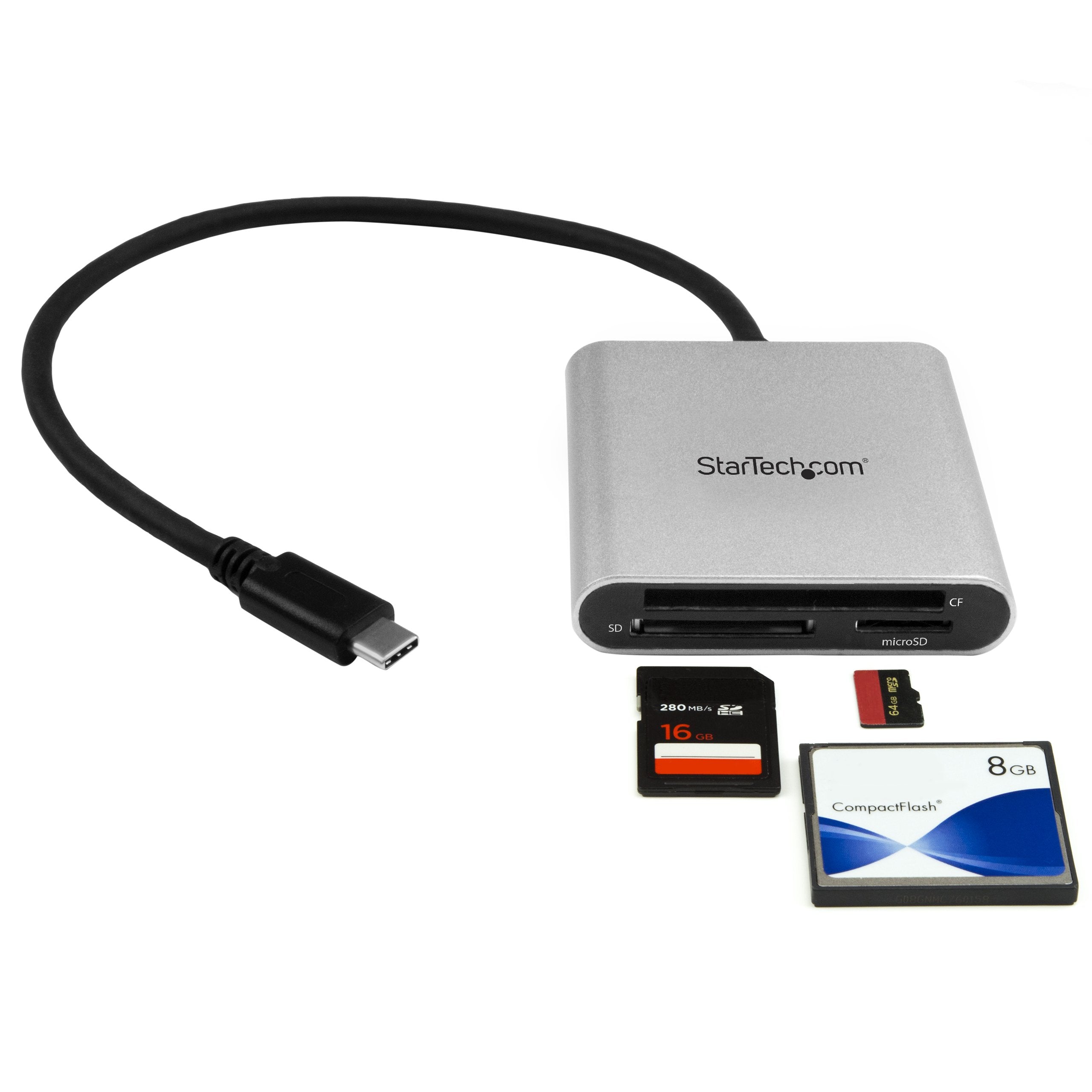 StarTech.com USB 3.0 Flash Memory Multi-Card Reader/Writer with USB-C - SD microSD and CompactFlash Card Reader w/ Integrated USB-C Cable (FCREADU3C