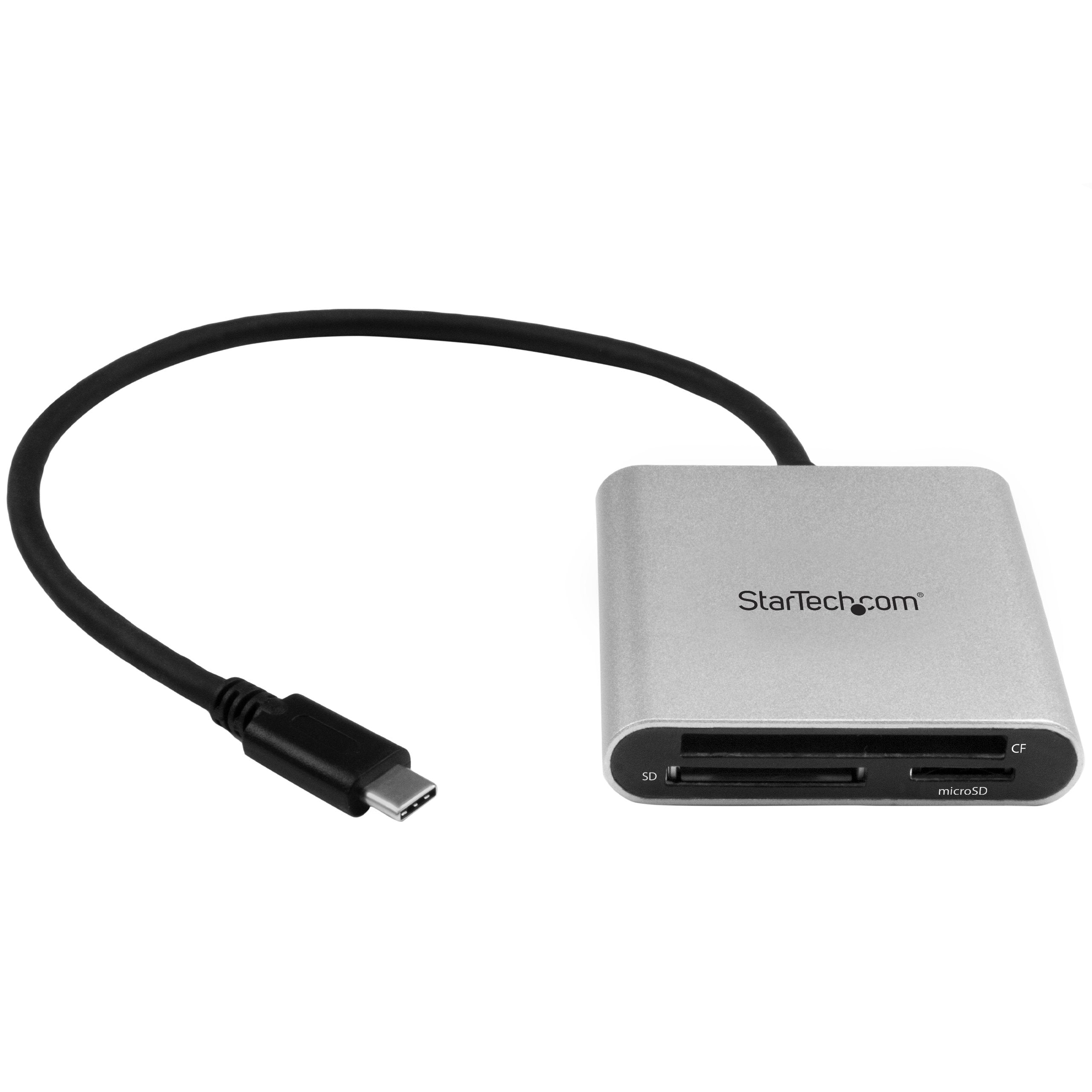 StarTech.com USB 3.0 Flash Memory Multi-Card Reader/Writer with USB-C - SD microSD and CompactFlash Card Reader w/ Integrated USB-C Cable (FCREADU3C