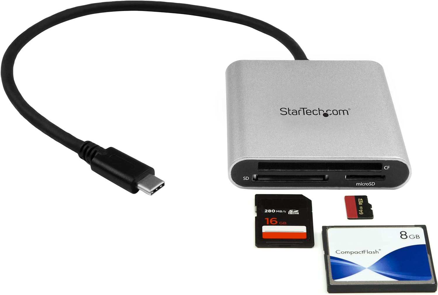 StarTech.com USB 3.0 Flash Memory Multi-Card Reader/Writer with USB-C - SD microSD and CompactFlash Card Reader w/ Integrated USB-C Cable (FCREADU3C