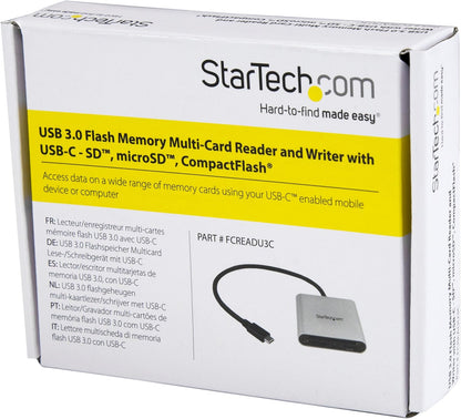 StarTech.com USB 3.0 Flash Memory Multi-Card Reader/Writer with USB-C - SD microSD and CompactFlash Card Reader w/ Integrated USB-C Cable (FCREADU3C