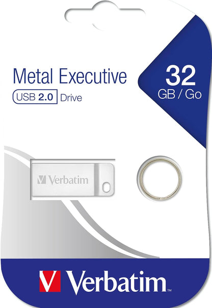 Verbatim Executive USB-stick metal 32 GB I USB 2.0 I USB memory stick I for laptop notebook ultrabook TV car stereo I USB 2.0 stick I data-stick including key ring I silver