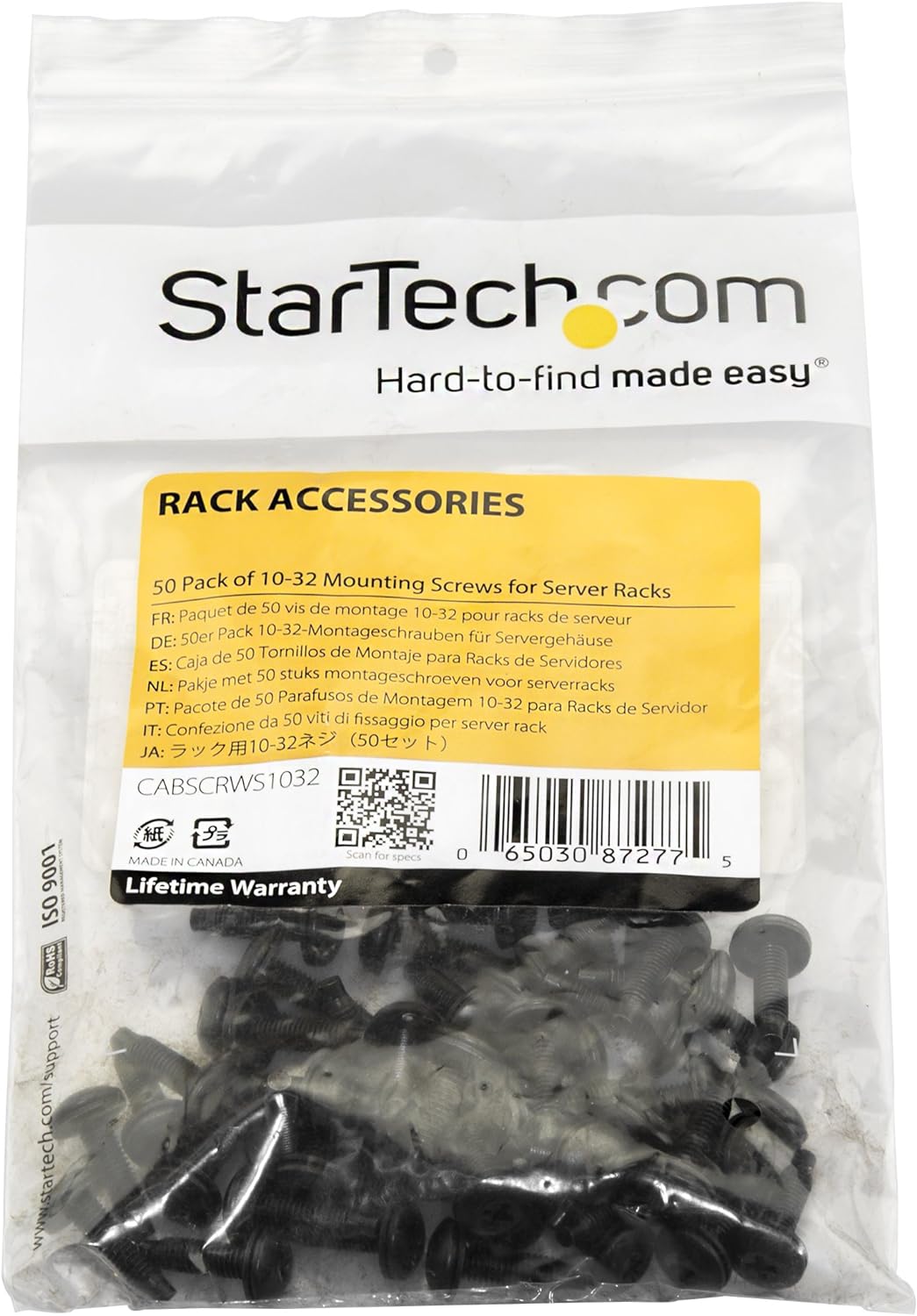 StarTech.com Server Rack Screws - 50 pack - 10-32 Screws - Rack Mount Screws - Network Rack Screws - Rack Mount Hardware (CABSCRWS1032