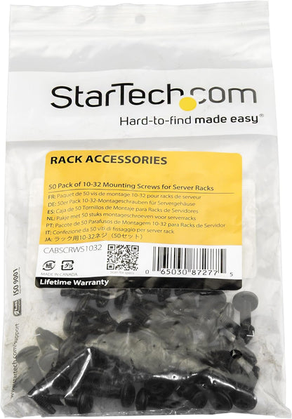 StarTech.com Server Rack Screws - 50 pack - 10-32 Screws - Rack Mount Screws - Network Rack Screws - Rack Mount Hardware (CABSCRWS1032