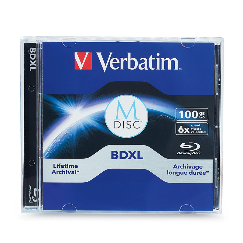Verbatim M DISC BDXL 100GB 6X with Branded Surface Blank Blu-Ray Recordable Media – 1pk Jewel Case