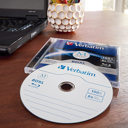 Verbatim M DISC BDXL 100GB 6X with Branded Surface Blank Blu-Ray Recordable Media – 1pk Jewel Case