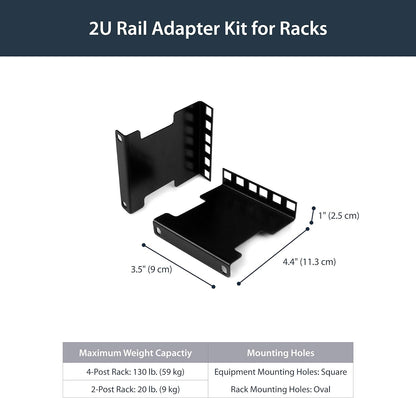 StarTech.com Server Rack Depth Extender - 2U - 4in / 10 cm - TAA Compliant - Recessed Rack Adapter - Rack Mount Adapter Kit - Network Rack Extender (RDA2U