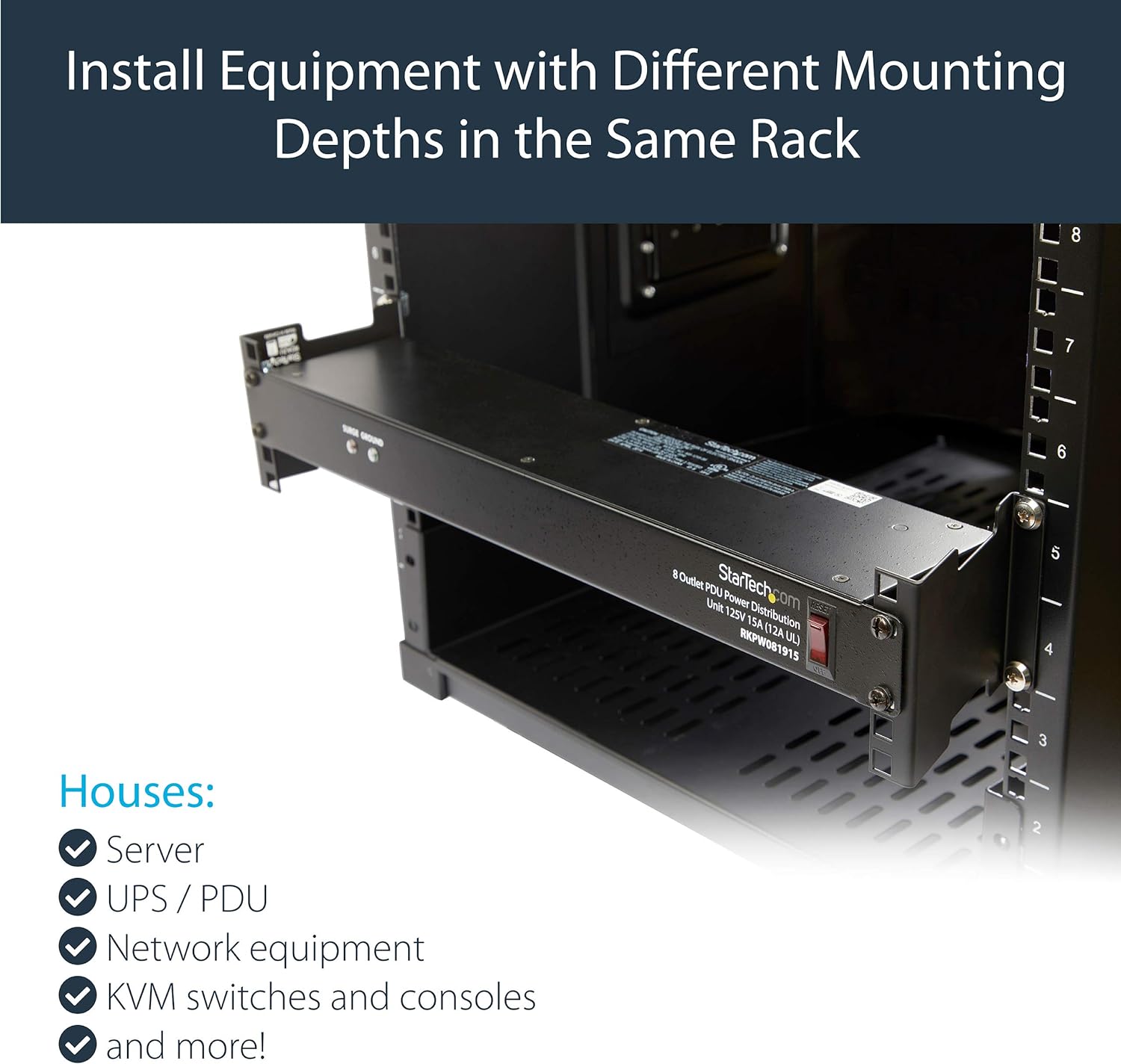 StarTech.com Server Rack Depth Extender - 2U - 4in / 10 cm - TAA Compliant - Recessed Rack Adapter - Rack Mount Adapter Kit - Network Rack Extender (RDA2U
