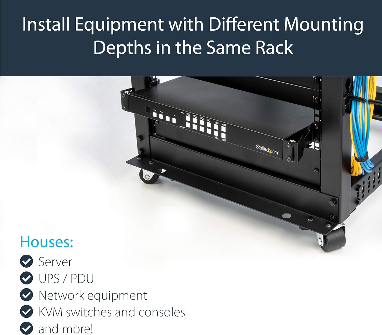 StarTech.com Server Rack Depth Extender - 1U - 4in / 10 cm - TAA Compliant - Recessed Rack Adapter - Rack Mount Adapter Kit - Network Rack Extender (RDA1U