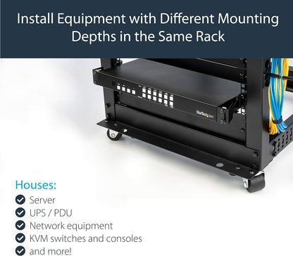 StarTech.com Server Rack Depth Extender - 1U - 4in / 10 cm - TAA Compliant - Recessed Rack Adapter - Rack Mount Adapter Kit - Network Rack Extender (RDA1U