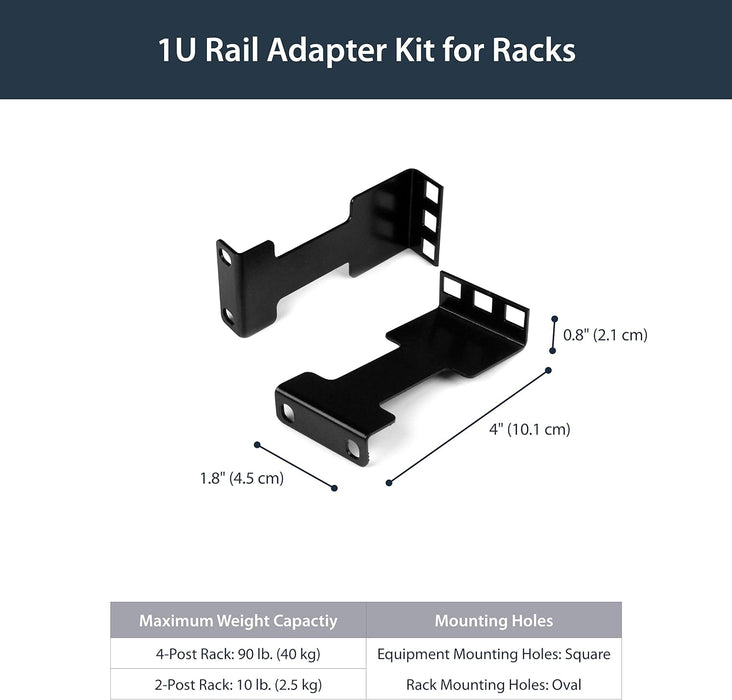 StarTech.com Server Rack Depth Extender - 1U - 4in / 10 cm - TAA Compliant - Recessed Rack Adapter - Rack Mount Adapter Kit - Network Rack Extender (RDA1U