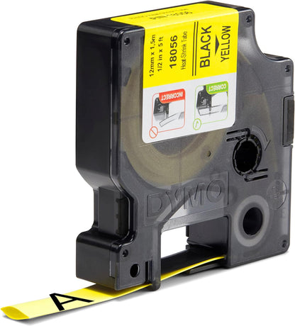 DYMO Rhino Industrial Heat-Shrink Cable Label Tubes | 12 mm x 1.5 m | Black Print on Yellow | for Rhino Label Makers black on yellow 12 mm x 1.5 m