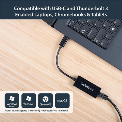 StarTech.com USB-C to Gigabit Ethernet Adapter - Black - Thunderbolt 3 Compatible - Windows & Mac - RJ45 LAN Network Converter (US1GC30B