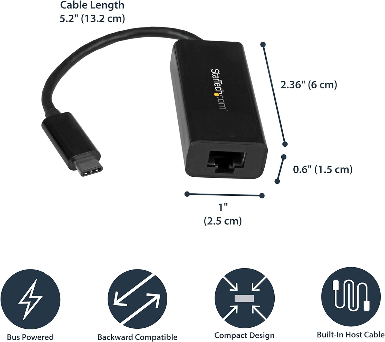 StarTech.com USB-C to Gigabit Ethernet Adapter - Black - Thunderbolt 3 Compatible - Windows & Mac - RJ45 LAN Network Converter (US1GC30B