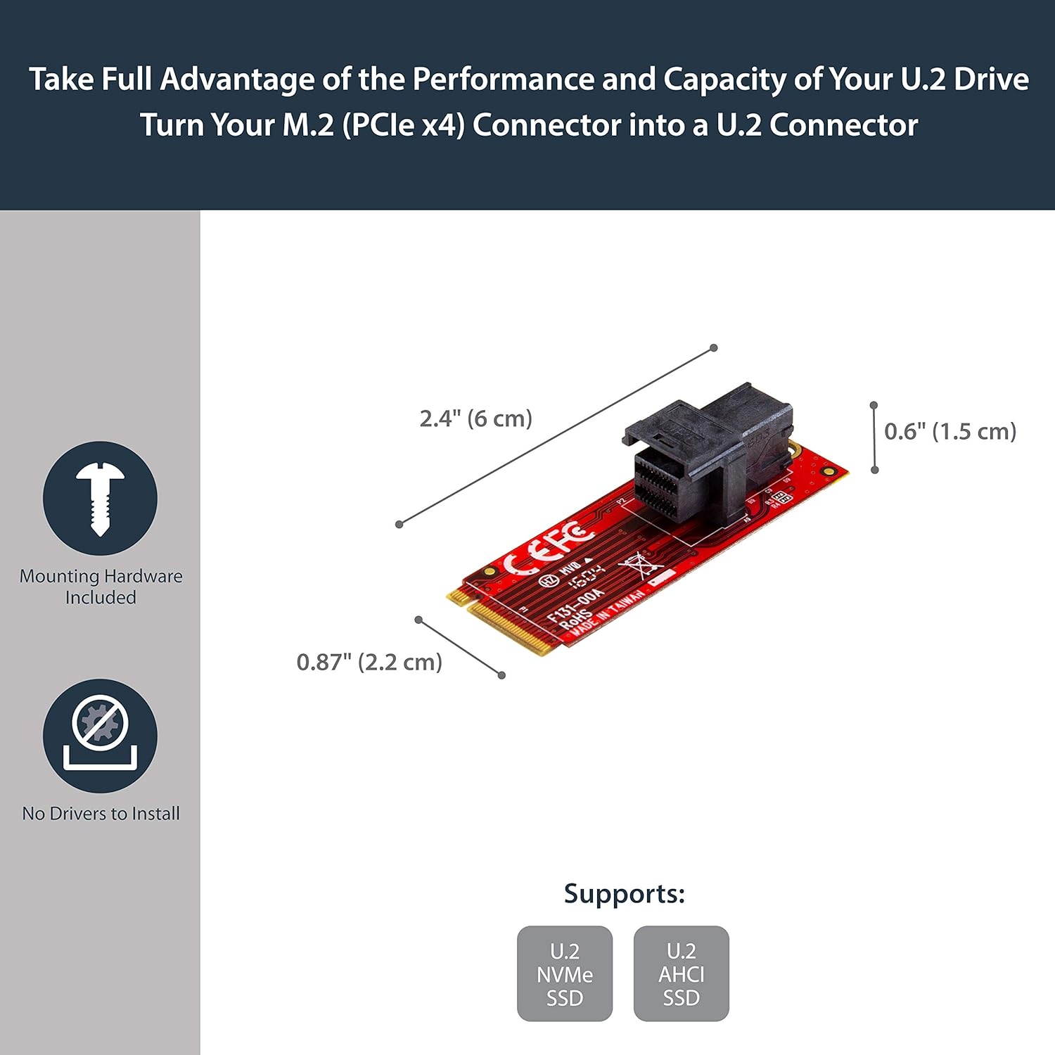 StarTech.com U.2 to M.2 Adapter - for 1 x U.2 PCIe NVMe SSD - M.2 PCIe x4 Host Interface - U.2 SSD - M.2 PCIe Adapter - U.2 Drive (M2E4SFF8643