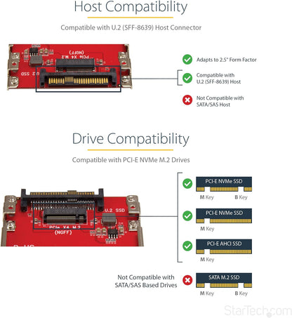 StarTech.com M.2. PCI-e NVMe to U.2 (SFF-8639) Adapter - Not Compatible with SATA Drives or SAS Controllers - For M.2 PCIe NVMe SSDs - PCIe M.2 Drive to U.2 Host Adapter - M2 SSD Converter (U2M2E125