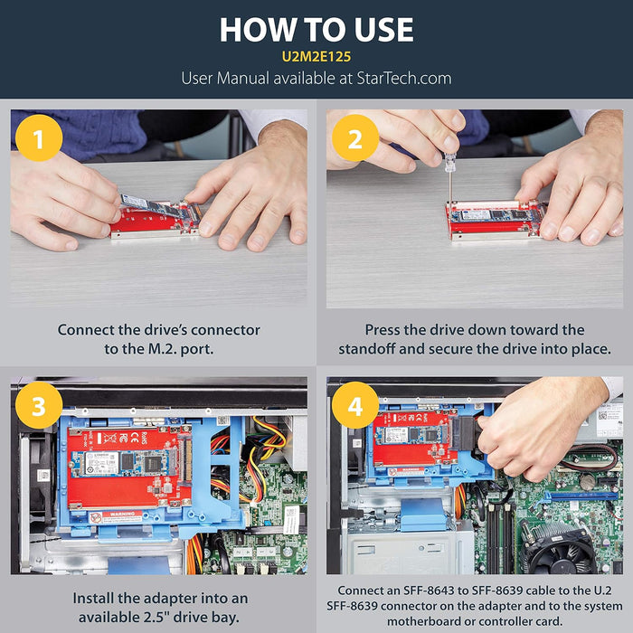 StarTech.com M.2. PCI-e NVMe to U.2 (SFF-8639) Adapter - Not Compatible with SATA Drives or SAS Controllers - For M.2 PCIe NVMe SSDs - PCIe M.2 Drive to U.2 Host Adapter - M2 SSD Converter (U2M2E125