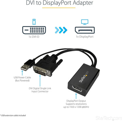 StarTech.com Adaptateur DVI vers DisplayPort - Alimentation USB - 1920 x 1200 - Convertisseur DVI vers DisplayPort - Adaptateur Vidéo - DVI-D vers DP (DVI2DP2