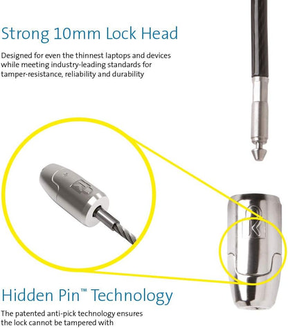 Kensington MicroSaver Schließsystem für Desktop- und Peripheriegeräte 2.0 mit 5 mm Schlüsselsystem, Carbonstahl-Kabel und mehrteiligem Sicherheitssystem - 2,4 m Länge (K64424WW