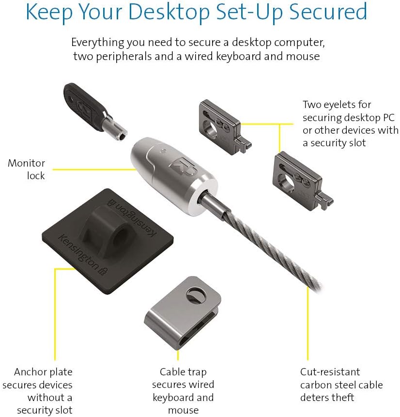 Kensington MicroSaver Schließsystem für Desktop- und Peripheriegeräte 2.0 mit 5 mm Schlüsselsystem, Carbonstahl-Kabel und mehrteiligem Sicherheitssystem - 2,4 m Länge (K64424WW