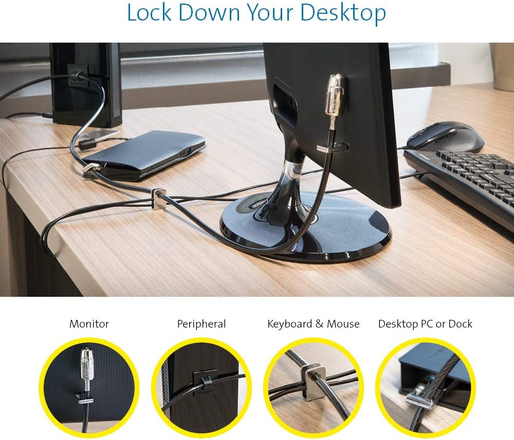 Kensington MicroSaver Schließsystem für Desktop- und Peripheriegeräte 2.0 mit 5 mm Schlüsselsystem, Carbonstahl-Kabel und mehrteiligem Sicherheitssystem - 2,4 m Länge (K64424WW