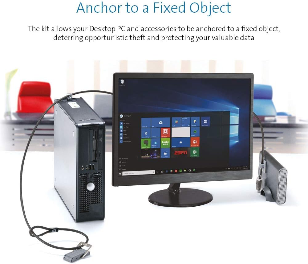 Kensington MicroSaver Schließsystem für Desktop- und Peripheriegeräte 2.0 mit 5 mm Schlüsselsystem, Carbonstahl-Kabel und mehrteiligem Sicherheitssystem - 2,4 m Länge (K64424WW