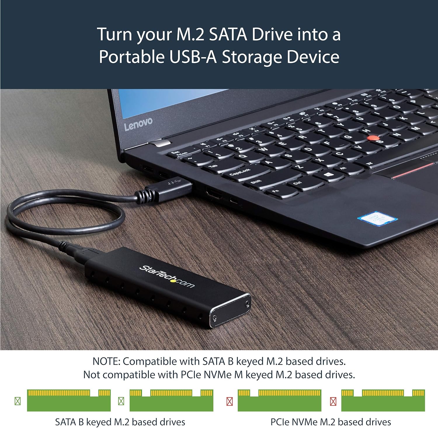 StarTech.com M.2 SSD Aluminum Enclosure to USB 3.0 (5Gbps) with UASP - Black - M.2 NGFF SATA with B Key & B+M Key - External M.2 Portable Enclosure - Not Compatible with NVMe / AHCI (SM2NGFFMBU33