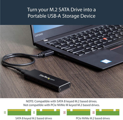 StarTech.com M.2 SSD Aluminum Enclosure to USB 3.0 (5Gbps) with UASP - Black - M.2 NGFF SATA with B Key & B+M Key - External M.2 Portable Enclosure - Not Compatible with NVMe / AHCI (SM2NGFFMBU33