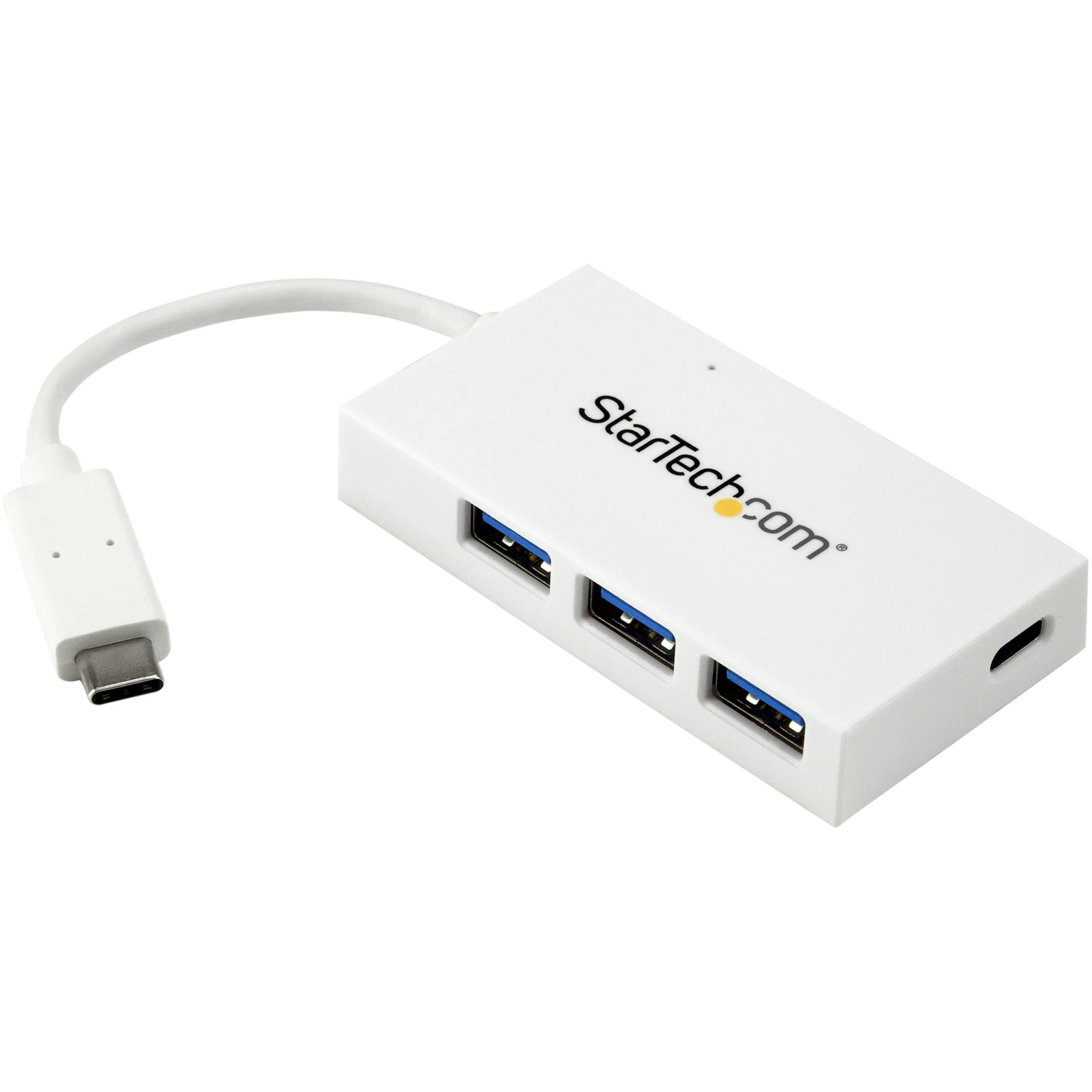 StarTech.com 4 Port USB C Hub with 1x USB-C & 3x USB-A Ports (SuperSpeed 5Gbps) - USB Bus Powered - Portable/Laptop USB 3.0 Adapter Hub - USB 3.1 Gen 1/USB 3.2 Gen 1 Type-C Hub - White (HB30C3A1CFBW